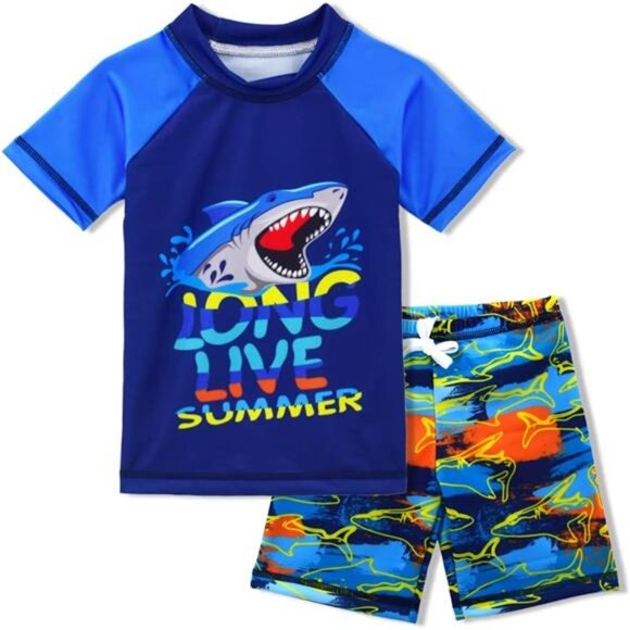 Kids Two Piece Rash-Guard-Sets Dinosaur Pattern, Bulexiu